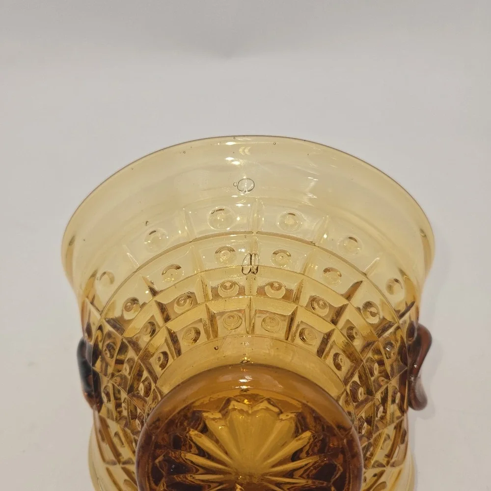L.E. Smith Amber‎ Glass Basket  Button Panel Pattern  Vintage Mid-Century Candy